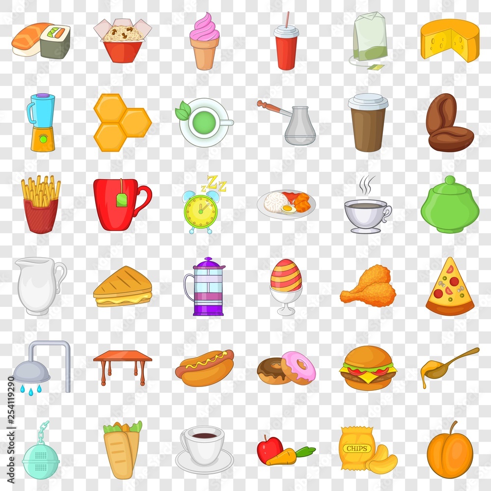 Tasty breakfast icons set. Cartoon style of 36 tasty breakfast vector icons for web for any design Tasty breakfast icons set. Cartoon style of 36 tasty breakfast vector icons for web for any design