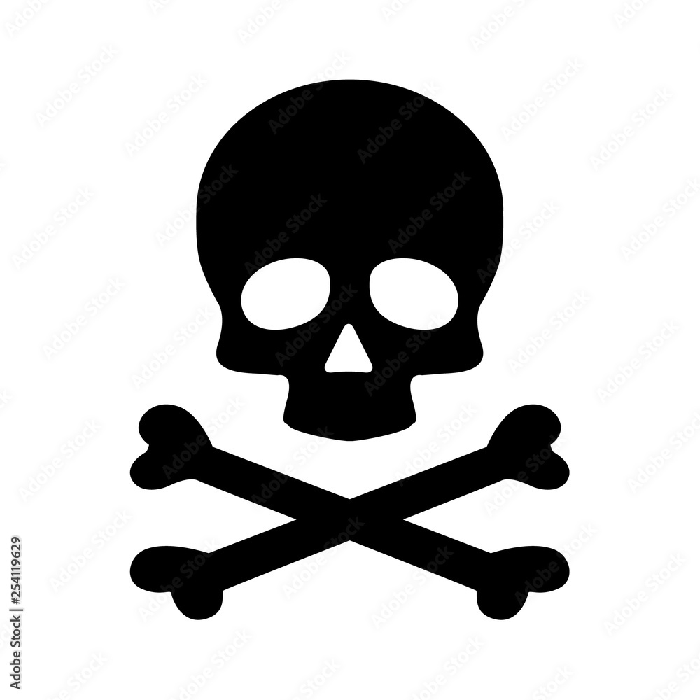 Modern flat skull crossbones icon isolated on black background
