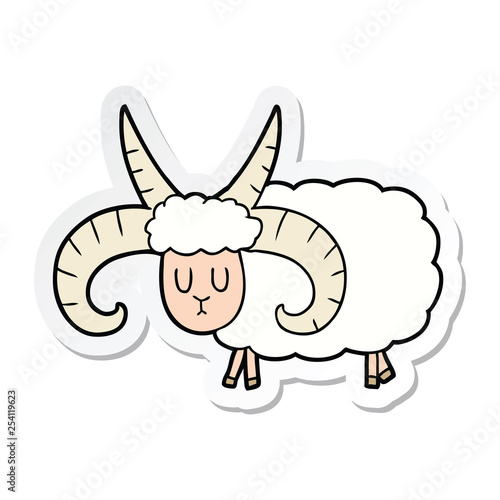 sticker of a cartoon long horned ram