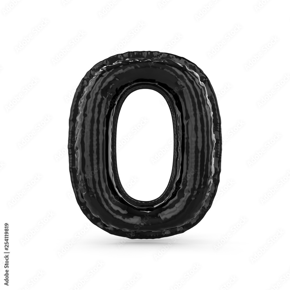 Black digit zero made of inflatable balloon isolated. 3D Black digit zero made of inflatable balloon isolated. 3D