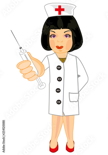 Vector illustration of the girl of the physician with syringe
