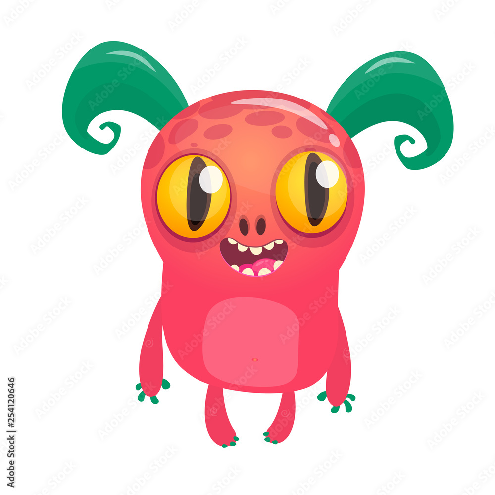 Happy pink cartoon monster with horns. Halloween vector illustration Happy pink cartoon monster with horns. Halloween vector illustration