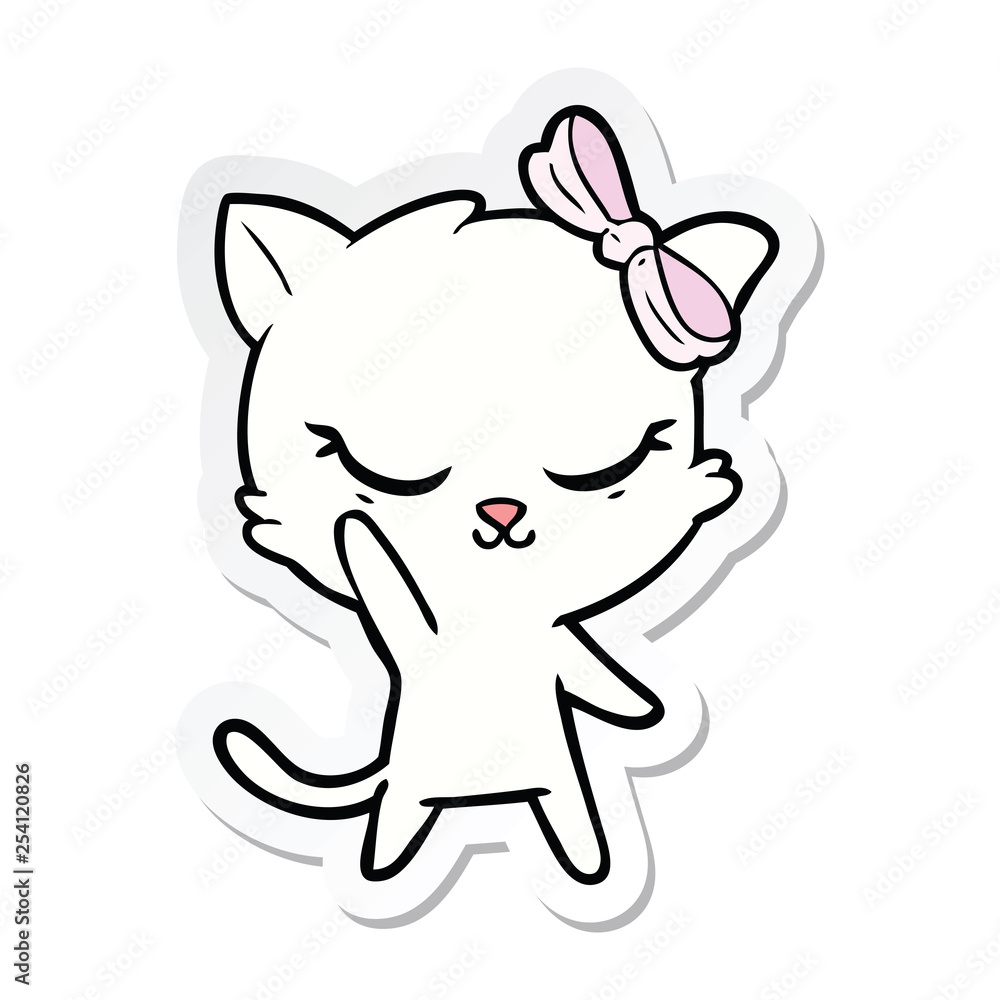 sticker of a cute cartoon cat with bow sticker of a cute cartoon cat with bow