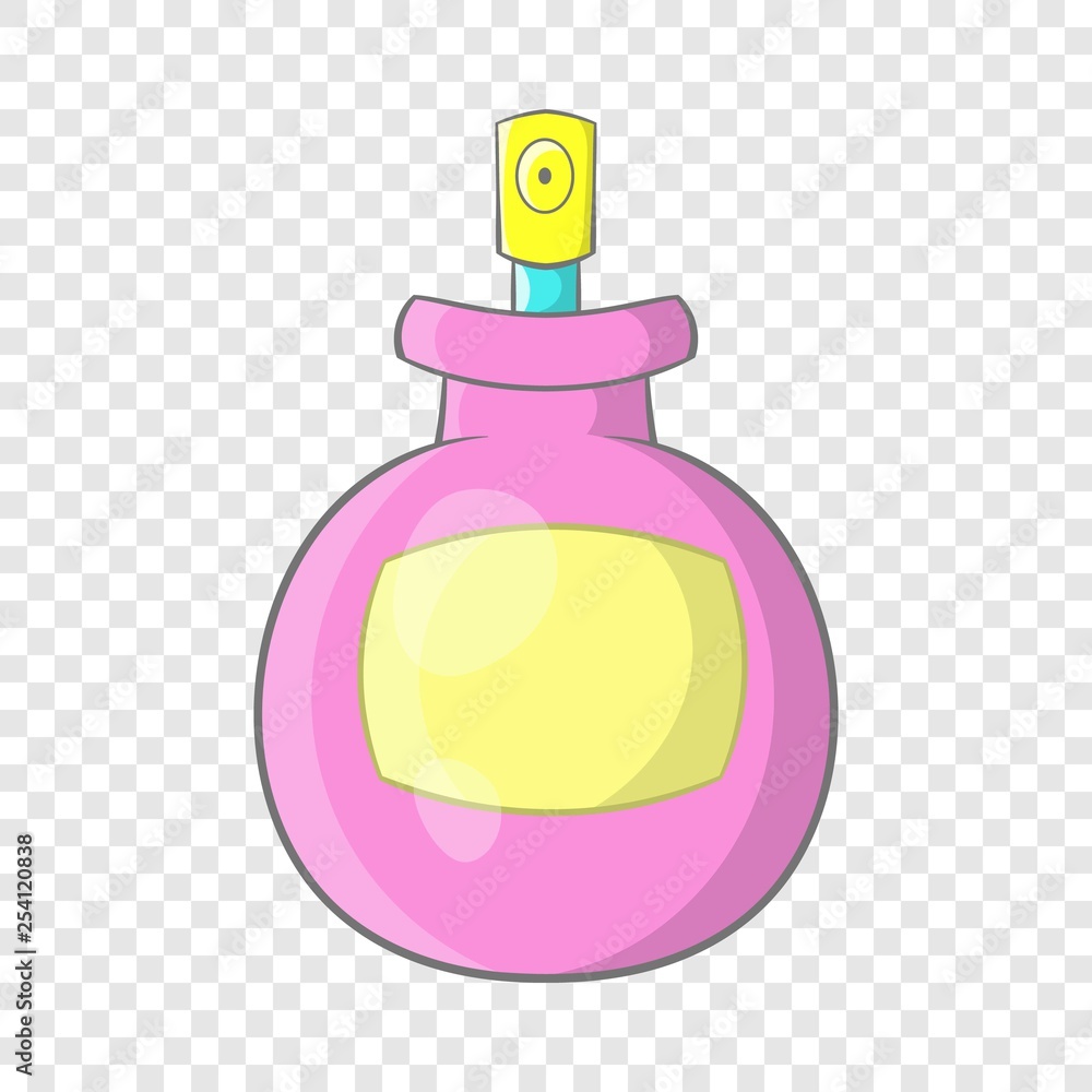 Pink female perfume flacon with sprayer icon in cartoon style on a background for any web design Pink female perfume flacon with sprayer icon in cartoon style on a background for any web design