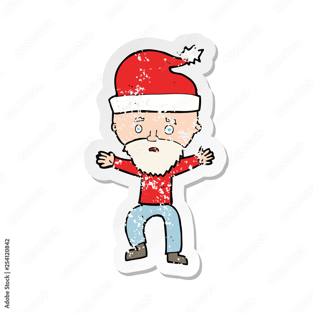 retro distressed sticker of a cartoon man ready for christmas retro distressed sticker of a cartoon man ready for christmas