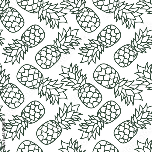 Pineapple seamless pattern. Hand drawn fresh exotic fruit. Vector sketch background. Doodle wallpaper