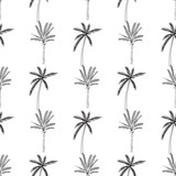 Hand-drawn seamless pattern with palm trees, isolated on white background. Abstract summer illustration.