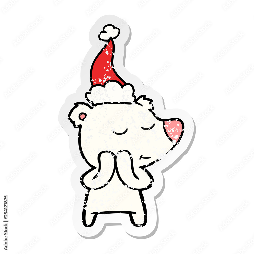 happy distressed sticker cartoon of a polar bear wearing santa hat happy distressed sticker cartoon of a polar bear wearing santa hat