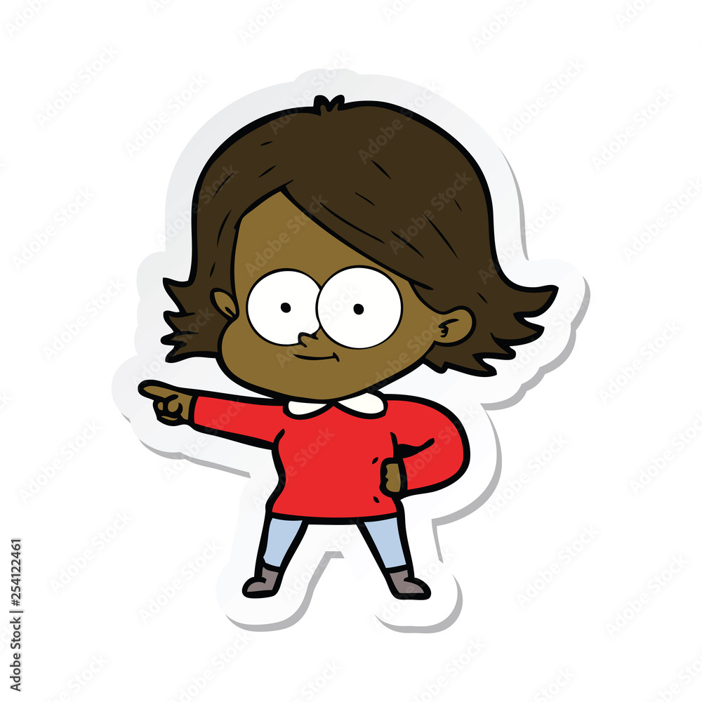 sticker of a happy cartoon girl sticker of a happy cartoon girl