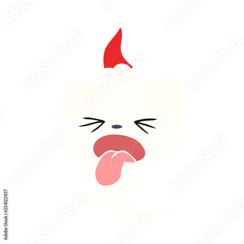 flat color illustration of a disgusted dog wearing santa hat