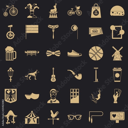 Circus bike icons set. Simple style of 36 circus bike vector icons for web for any design