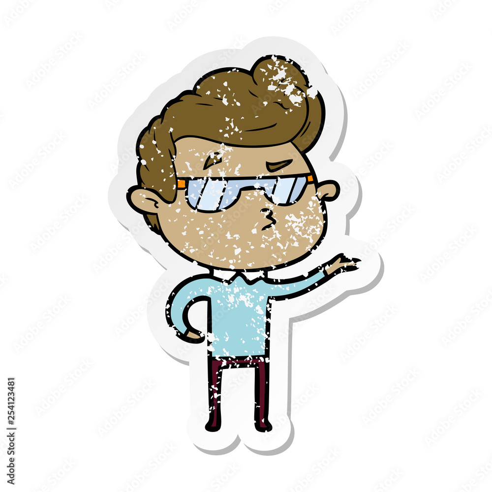 distressed sticker of a cartoon cool guy distressed sticker of a cartoon cool guy