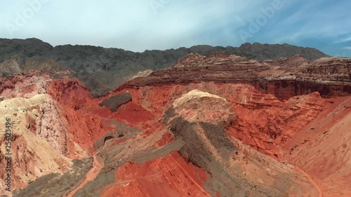 Quebrada de Las Flechas, Argentina. Red rocks in Southern Andes. Aerial shot, UHD photo