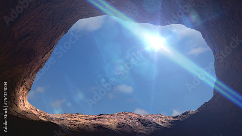 Fotografie, Tablou cave entrance, mysterious den opening with blue sky background