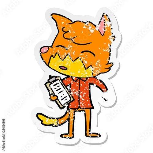 distressed sticker of a cartoon fox