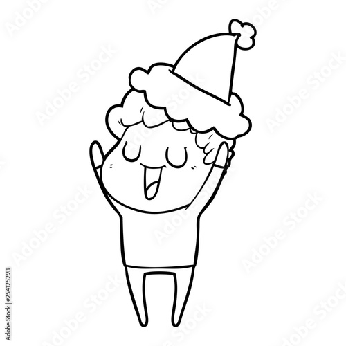 laughing line drawing of a man wearing santa hat