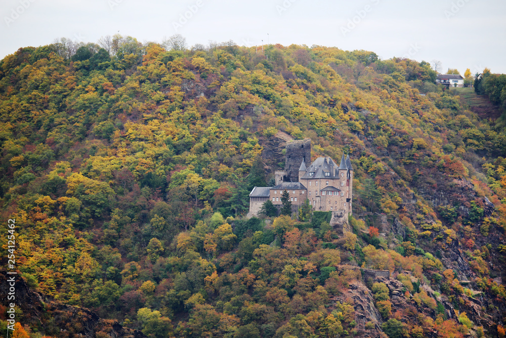 Katz castle in Goarhausen, view from Sankt Goar, Germany