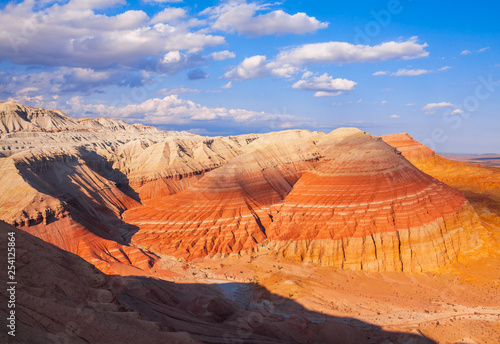 Greatness of nature: beautiful mountains at sunset. Altyn-Emel national park in Kazakhstan.