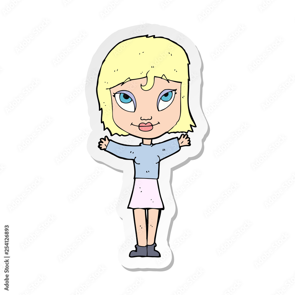 sticker of a cartoon woman with open arms sticker of a cartoon woman with open arms