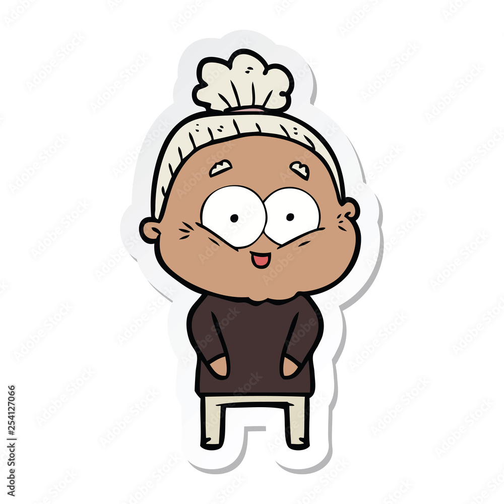 sticker of a cartoon happy old woman