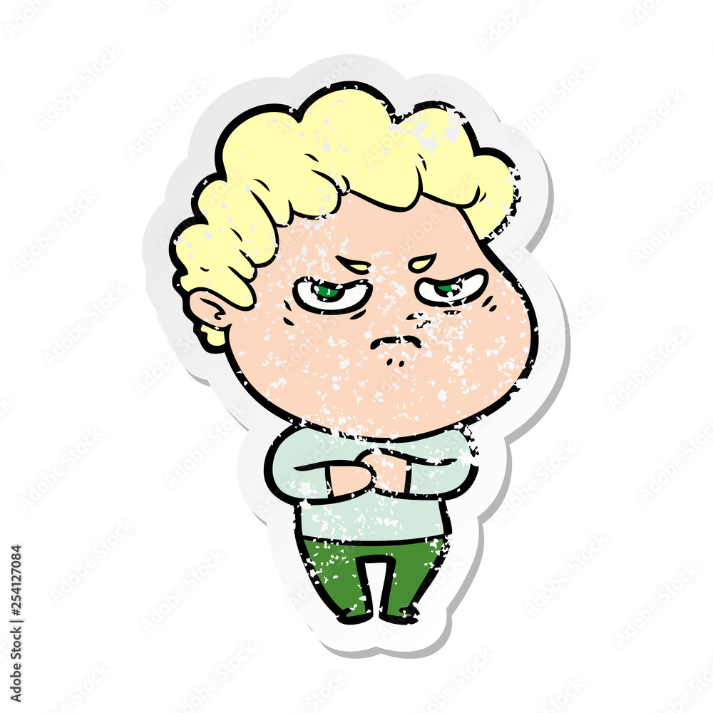distressed sticker of a cartoon angry man distressed sticker of a cartoon angry man