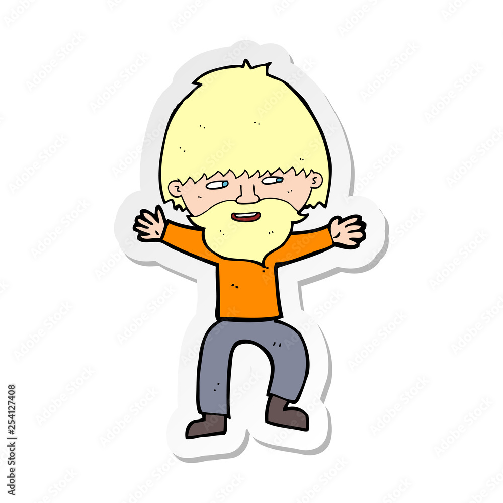 sticker of a cartoon happy man with beard