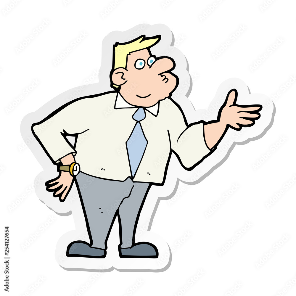 sticker of a cartoon businessman asking question