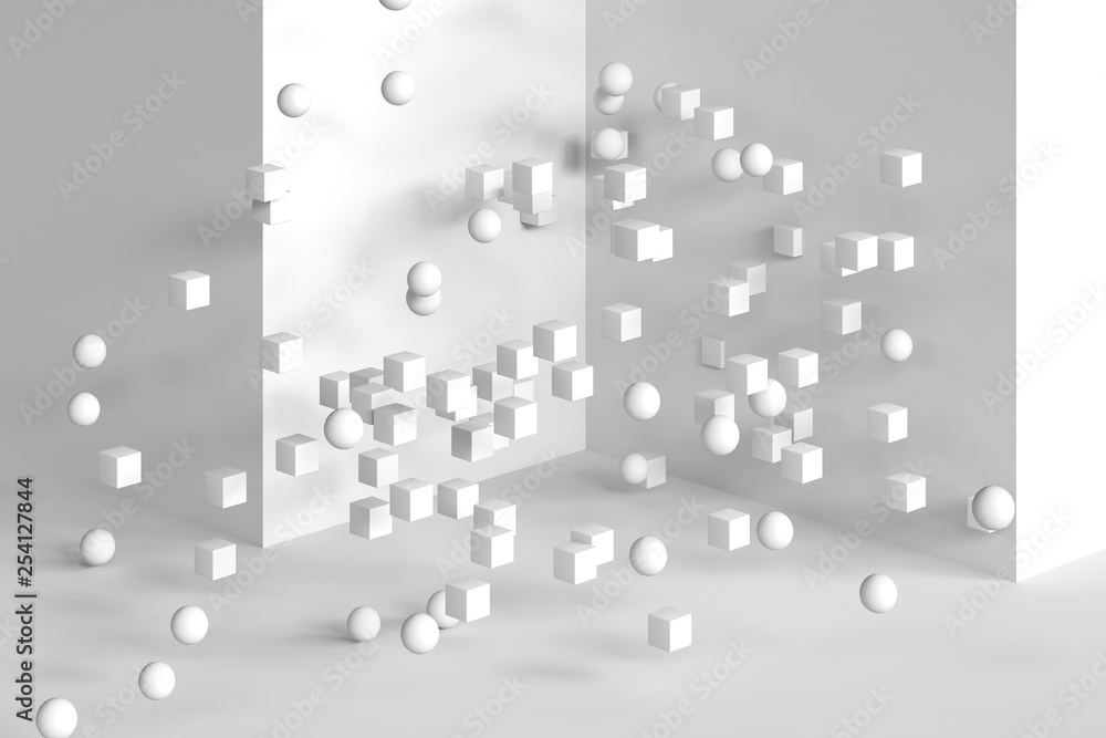 white balls and cubes, 3d rendering white balls and cubes, 3d rendering
