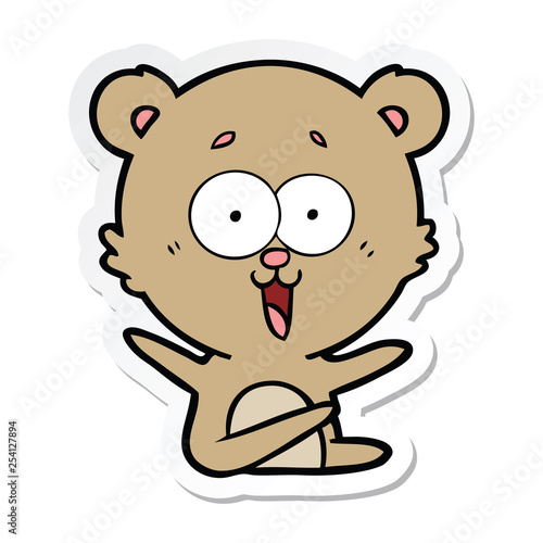 sticker of a laughing teddy  bear cartoon