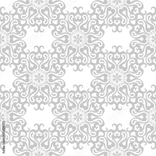 Floral seamless pattern. Monochrome white background with gray flowers