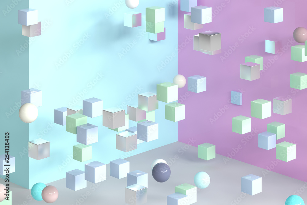 colorful balls and cubes, 3d rendering colorful balls and cubes, 3d rendering