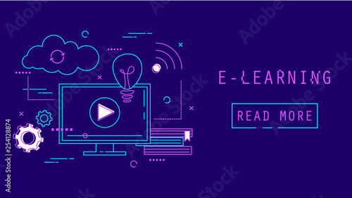 E-learning web banner. Online education and training.