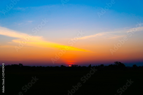 Mountain scenery view with twilight sky beautiful magenta color tone theme sunset and sunrise.