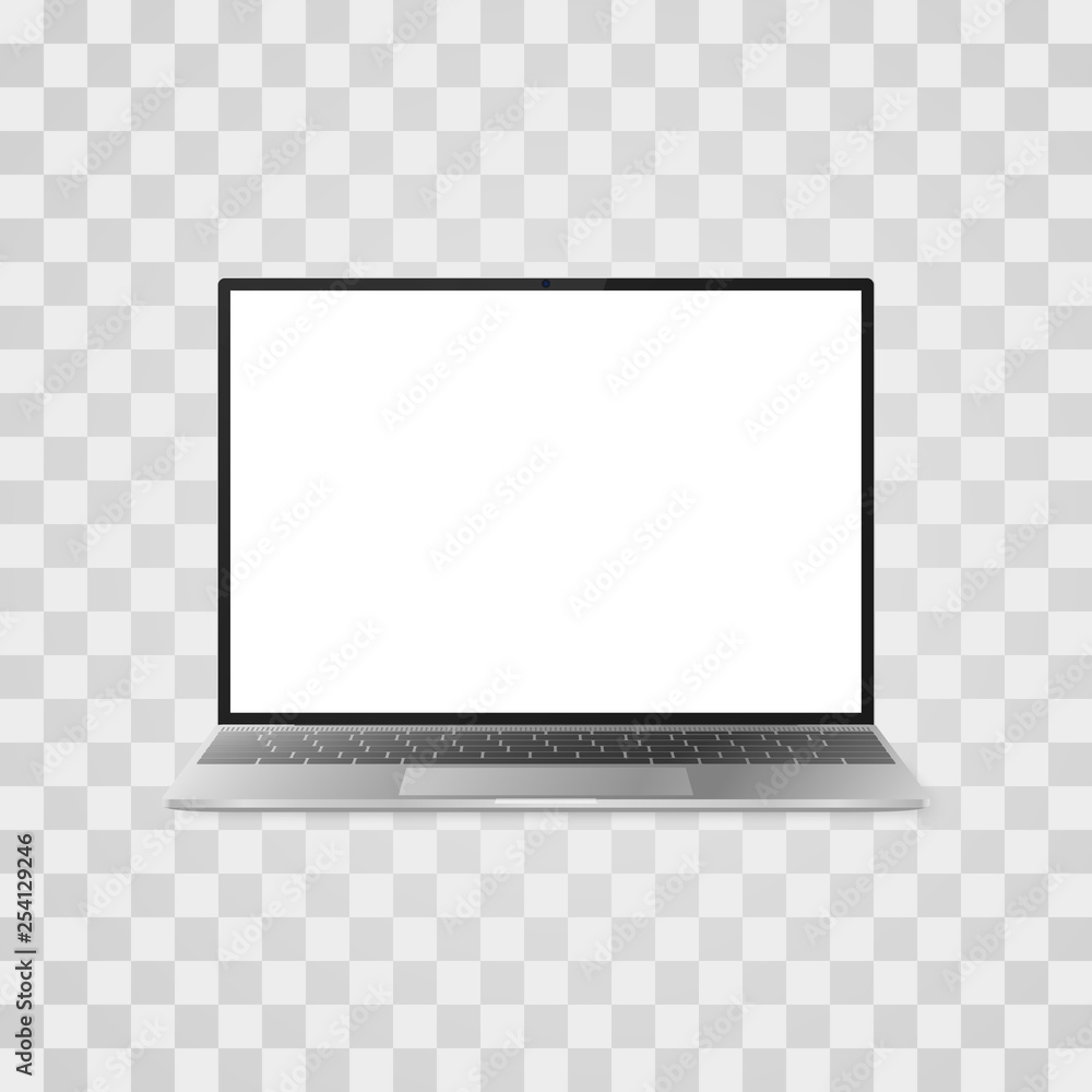 Realistic laptop mock up on transparent background. Laptop with white screen front view. Vector illustration Realistic laptop mock up on transparent background. Laptop with white screen front view. Vector illustration
