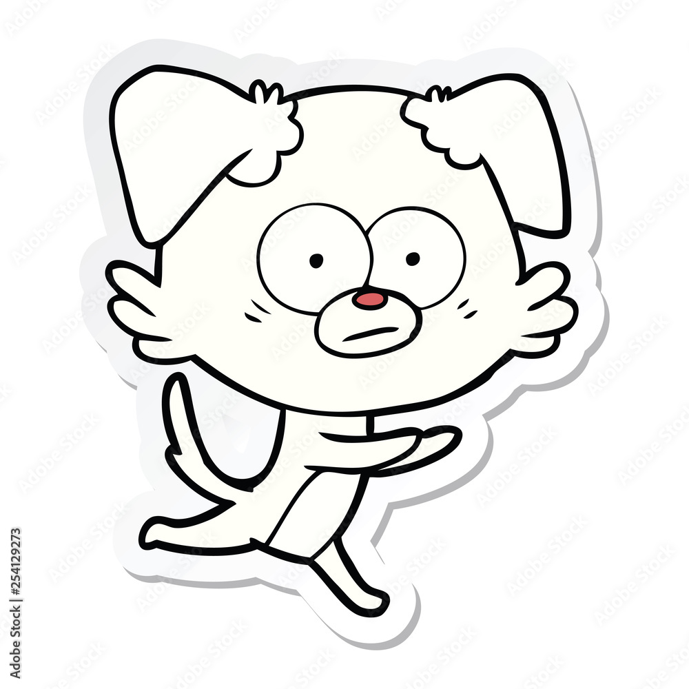 sticker of a nervous dog cartoon