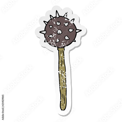 distressed sticker of a cartoon medieval mace