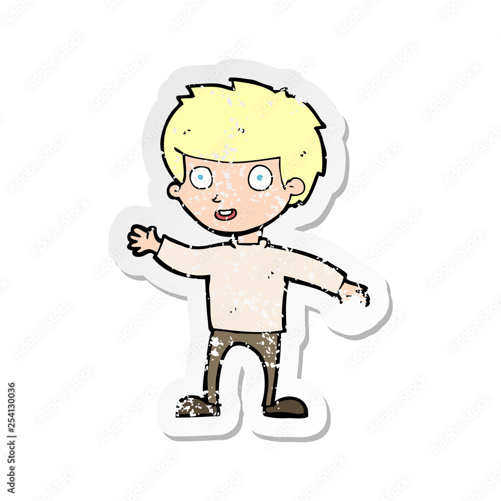 retro distressed sticker of a cartoon happy boy retro distressed sticker of a cartoon happy boy