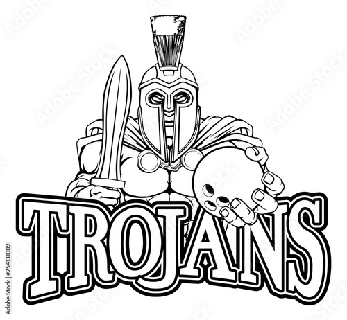 A Spartan or Trojan warrior Bowling sports mascot holding a ball
