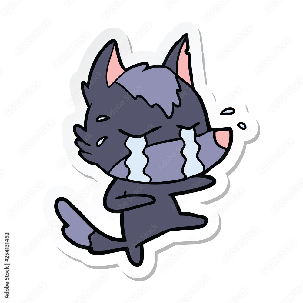 sticker of a cartoon crying wolf sticker of a cartoon crying wolf