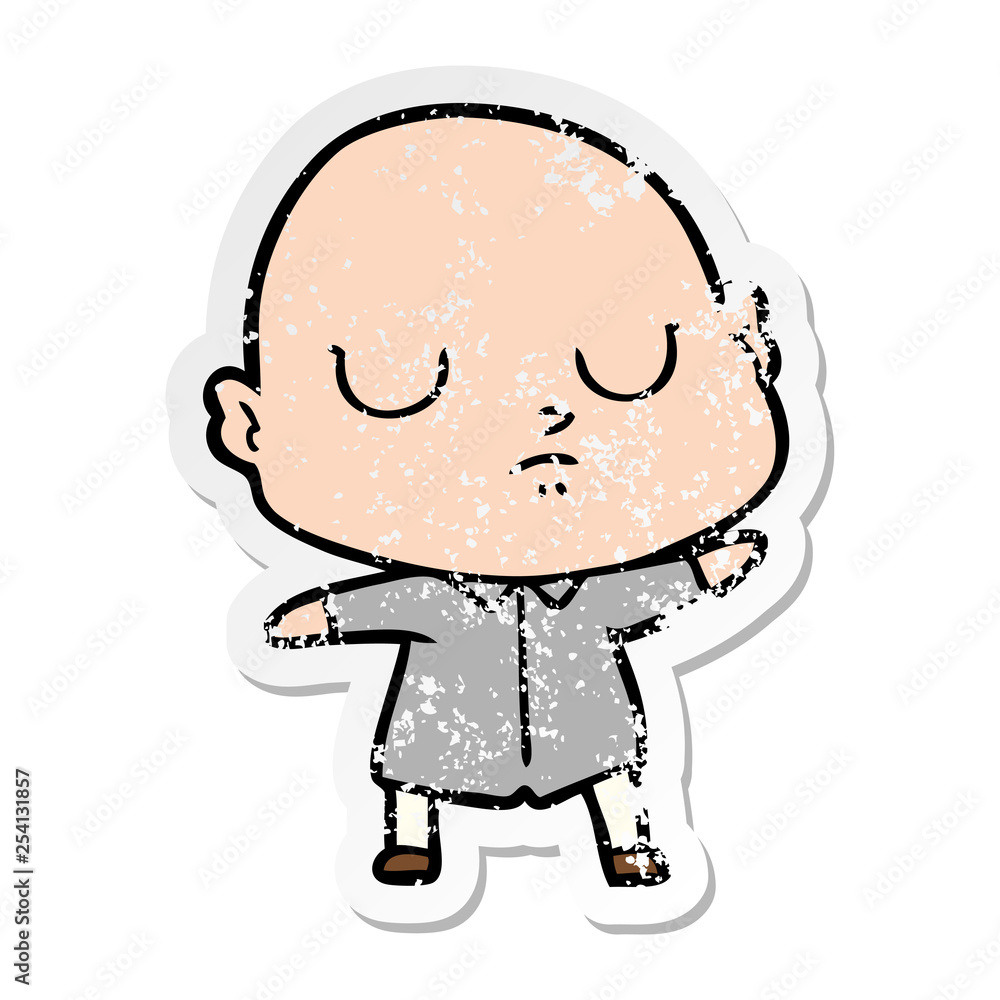 distressed sticker of a cartoon bald man distressed sticker of a cartoon bald man
