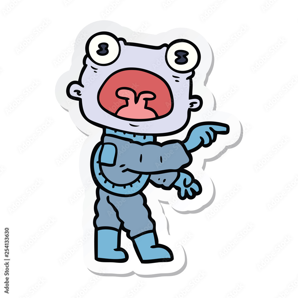 sticker of a cartoon weird alien communicating sticker of a cartoon weird alien communicating