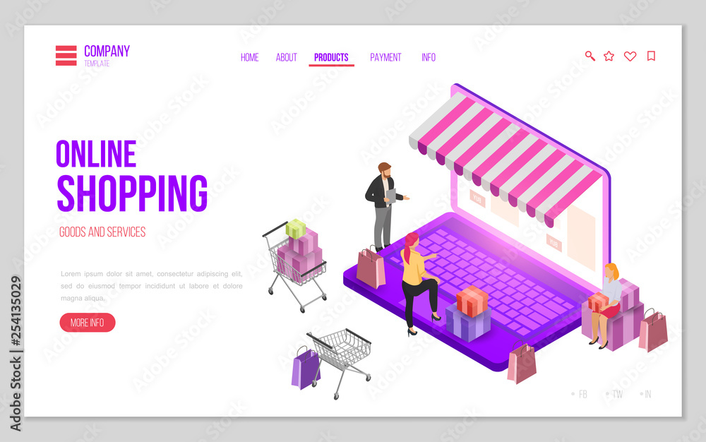 Design website or landing page template. Minimal modern concept for online shopping, e-commerce market. Isometric vector illustration. Design website or landing page template. Minimal modern concept for online shopping, e-commerce market. Isometric vector illustration.