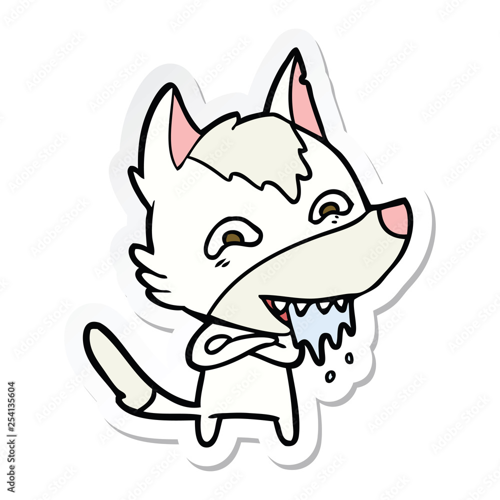 sticker of a cartoon hungry wolf sticker of a cartoon hungry wolf