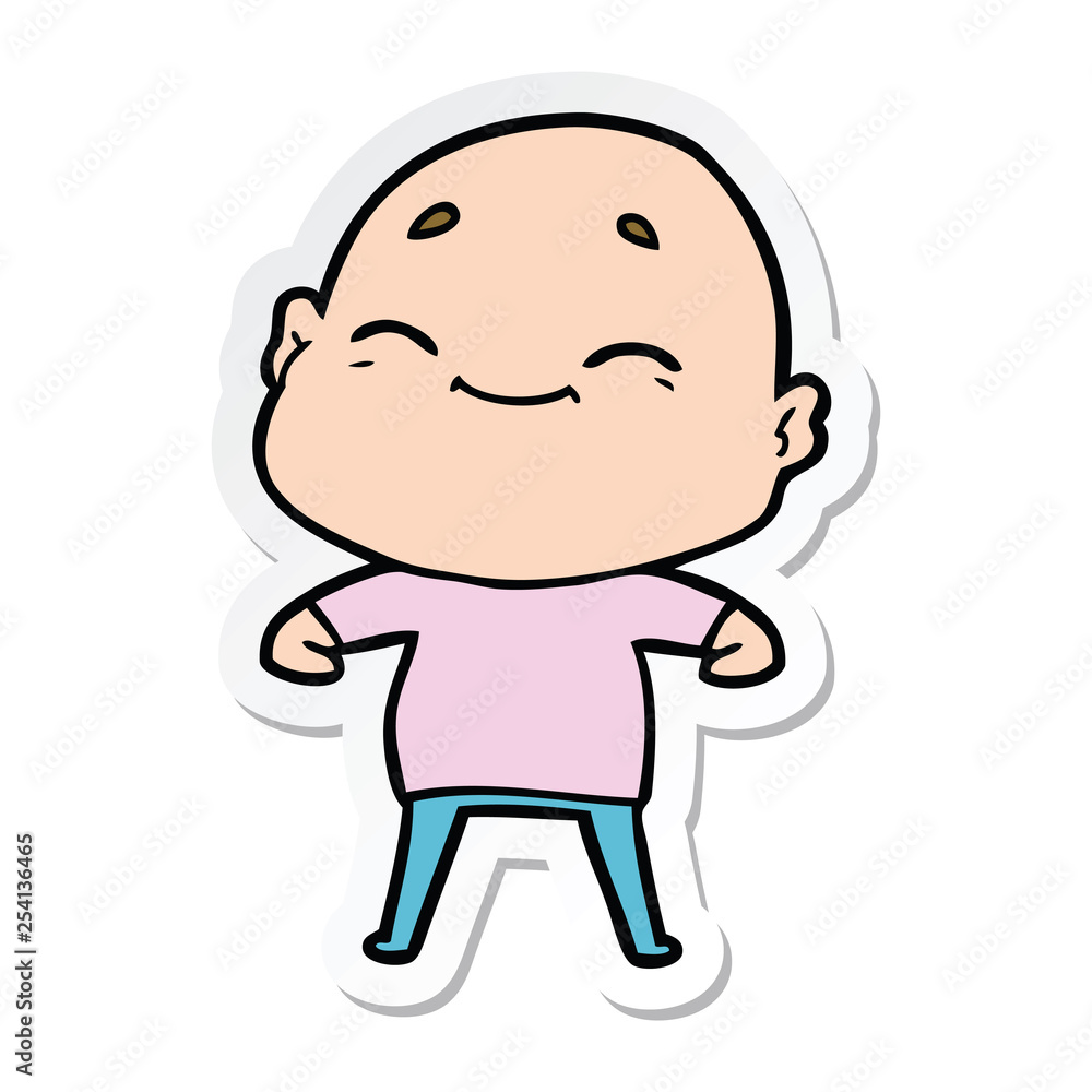 sticker of a happy cartoon bald man sticker of a happy cartoon bald man