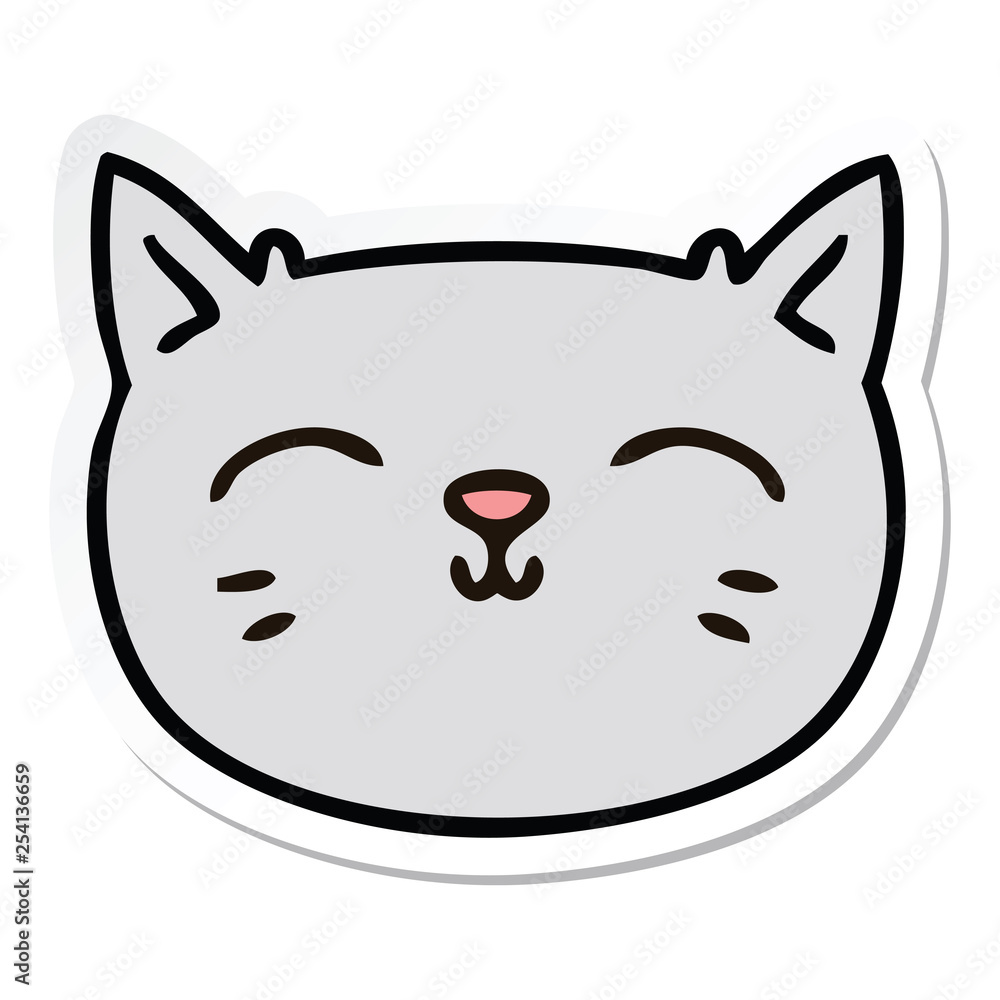 sticker of a quirky hand drawn cartoon cat face sticker of a quirky hand drawn cartoon cat face