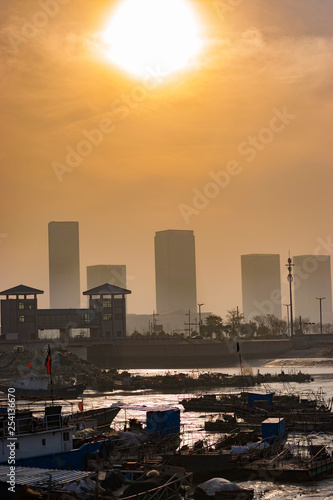 Sunset at the seaside. China. Lianyungang. 