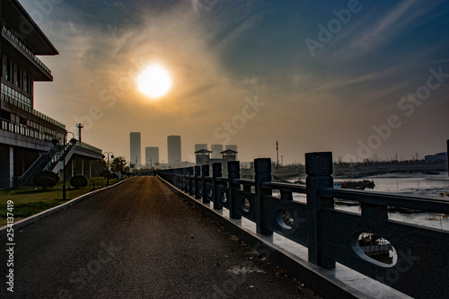 Sunset at the road of chinese city