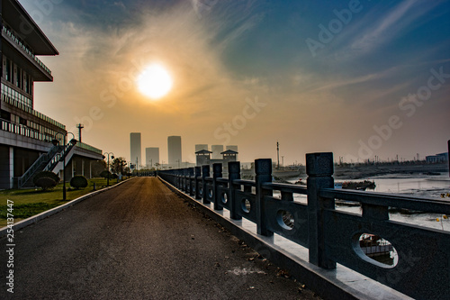 Sunset at the road of chinese city
