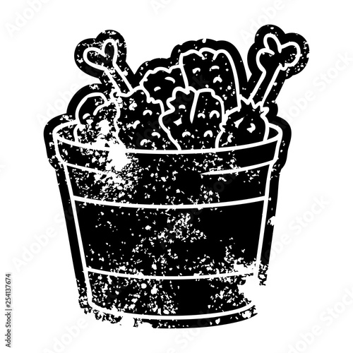 grunge icon drawing bucket of fried chicken