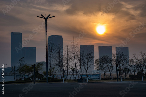 Sunset at the road of chinese city